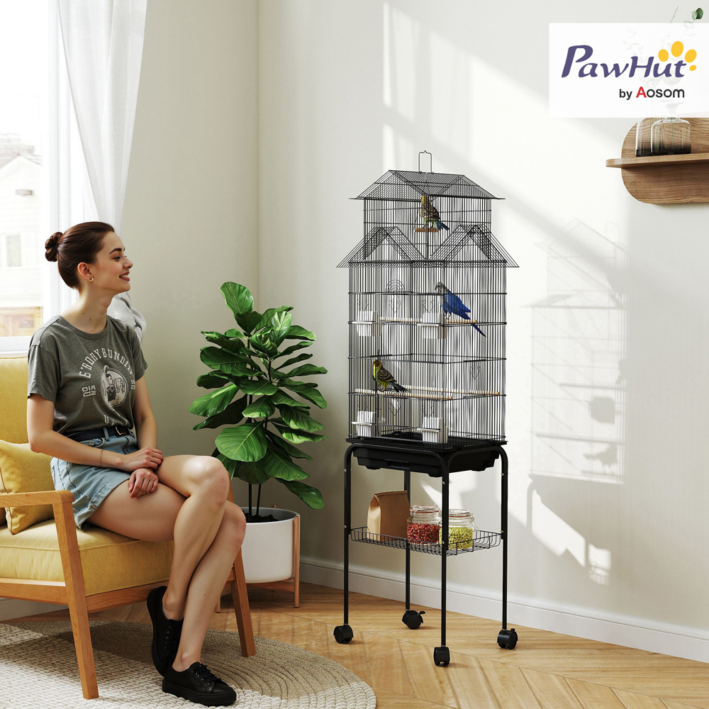 PawHut Black Finch Canary Bird Cage with Stand and Slide Tray Image 2