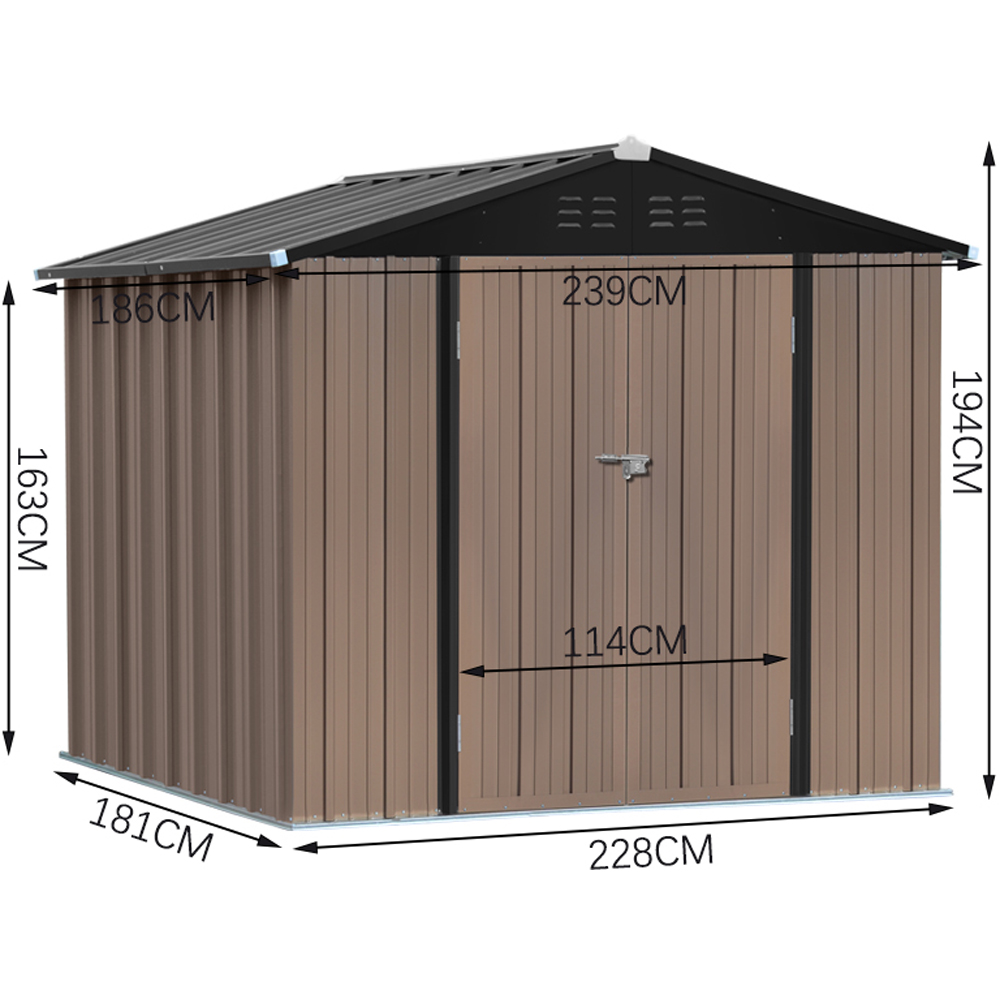 Living and Home 7.4 x 5.9ft Brown Weather Resistant Steel Tool Shed Image 9