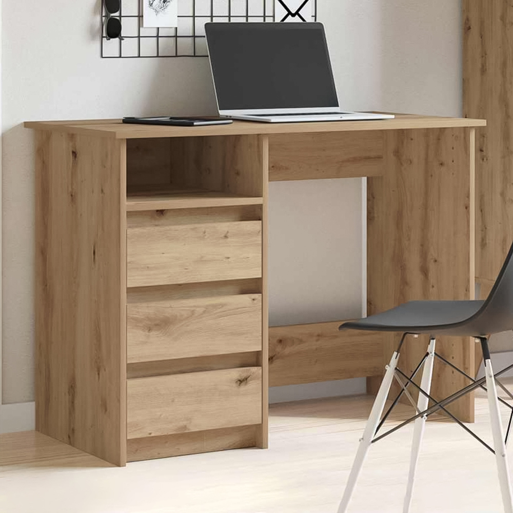 vidaXL 3 Drawer Single Shelf Computer Desk Brown Image 1