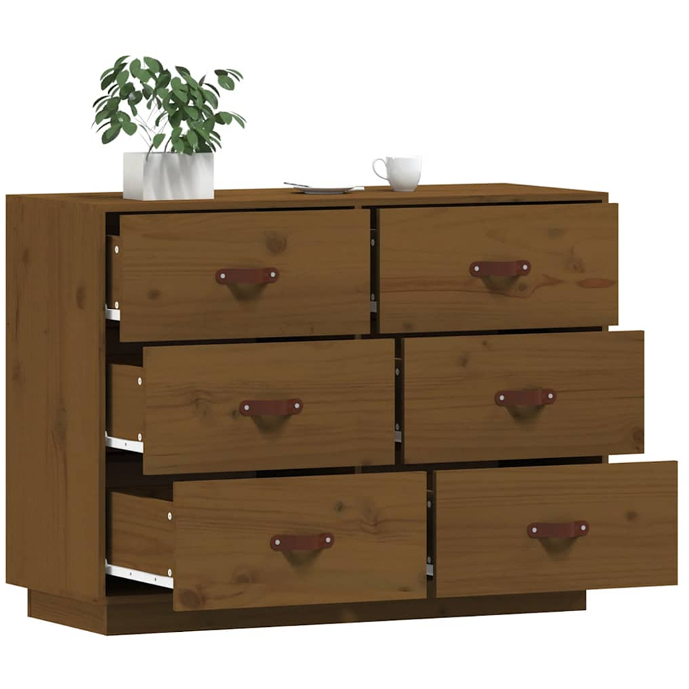 vidaXL 6 Drawer Honey Brown Pine Wood Sideboard Image 4
