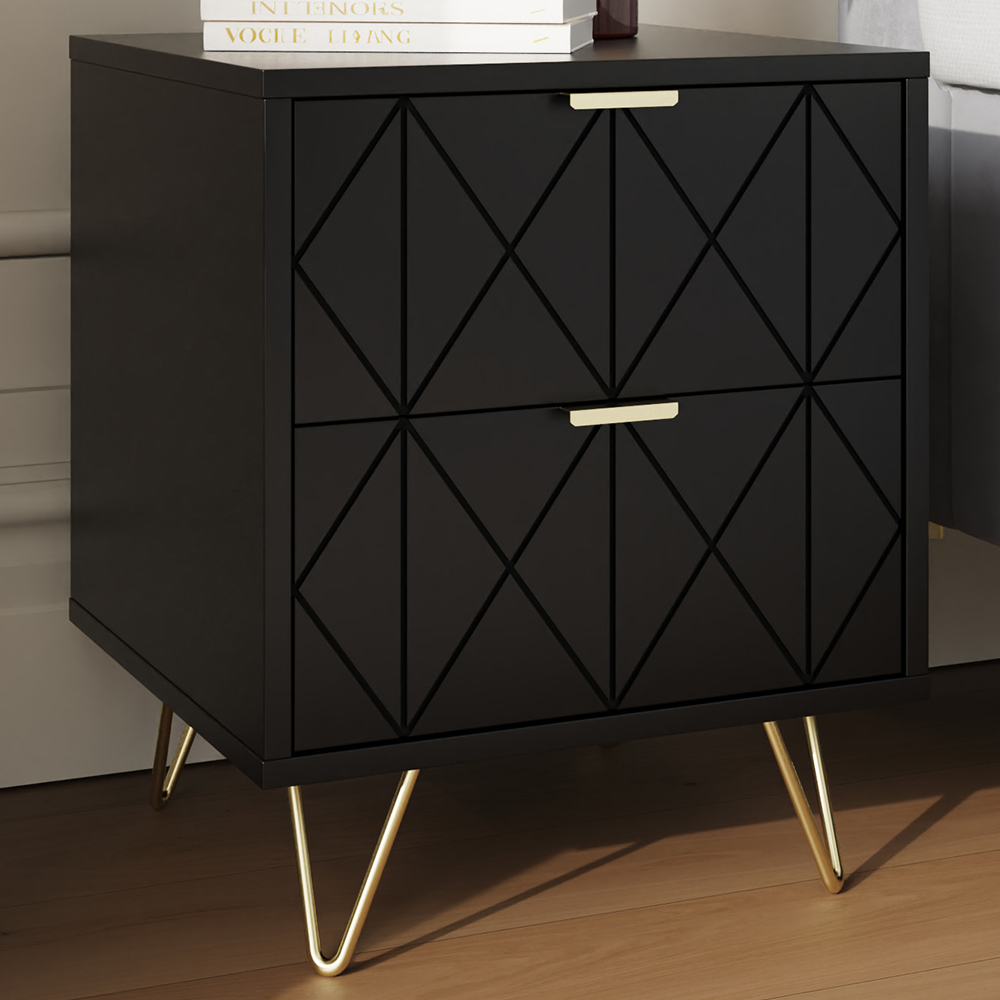 GFW Alora 2 Drawer Black Bedside Table Set of 2 Image 1