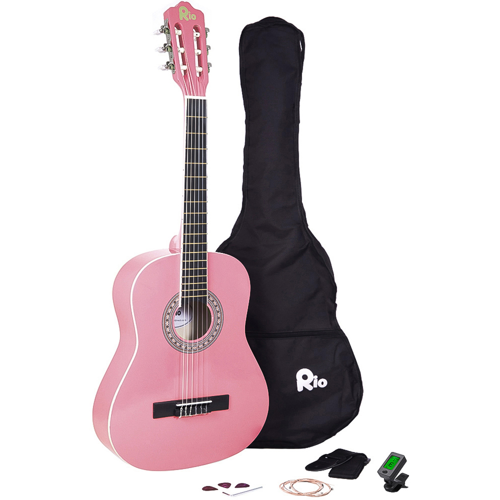 Rio 3/4 Size 36" Acoustic Guitar Package for Junior Beginners - Pink Image 1