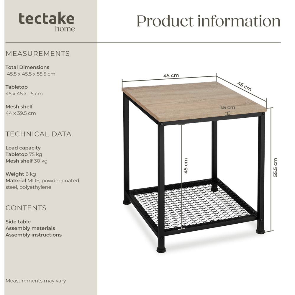 Tectake Derby Single Grid Shelf Sonoma Oak Bedside Table Image 8