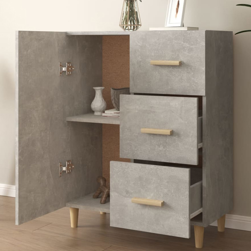 vidaXL Single Door 3 Drawer Concrete Grey Wooden Sideboard Image 1