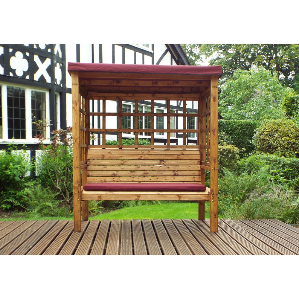 Charles Taylor Bramham 3 Seater Wooden Arbour with Burgundy Canopy Image 4