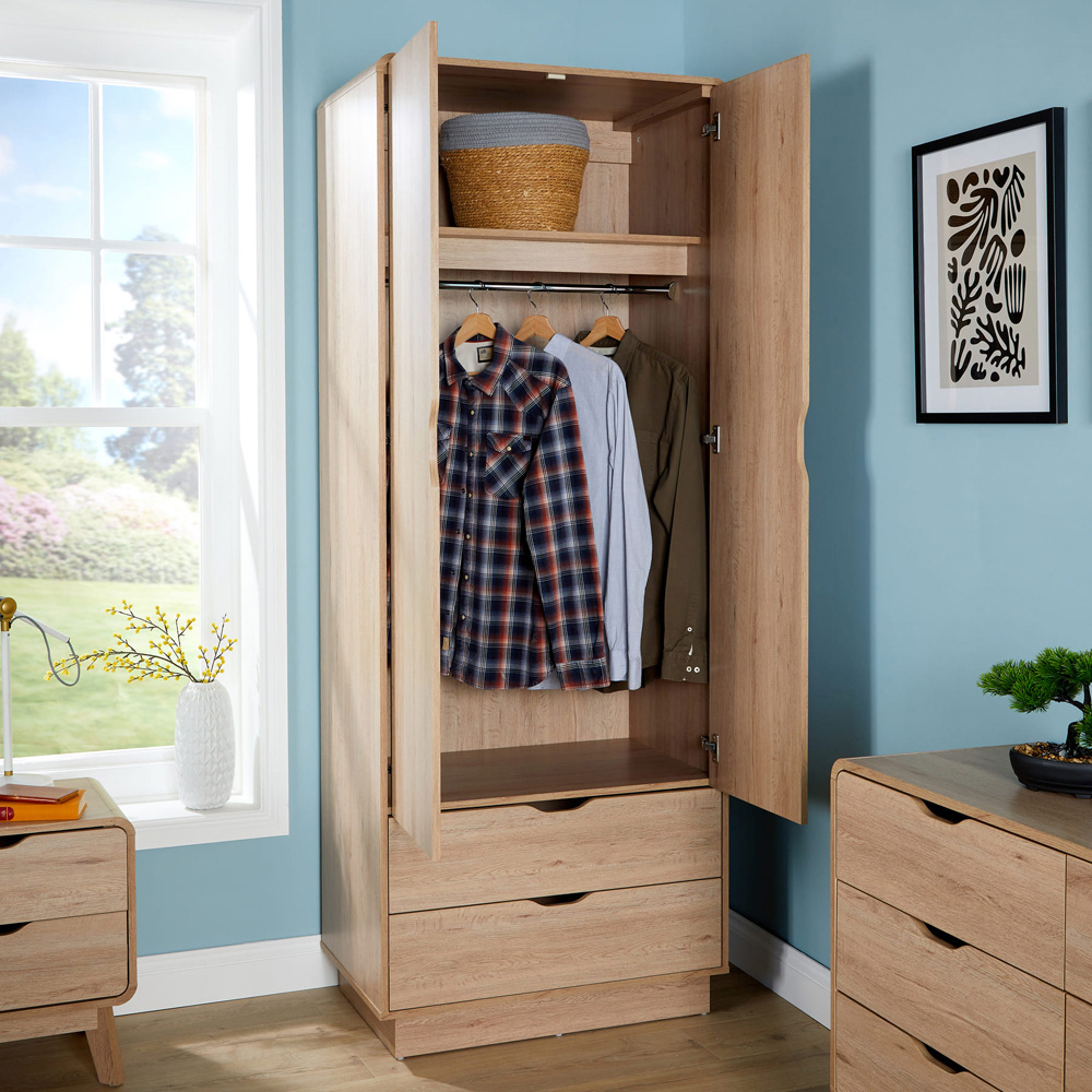 Home Source 2 Door 2 Drawer Rustic Effect Wardrobe Image 8