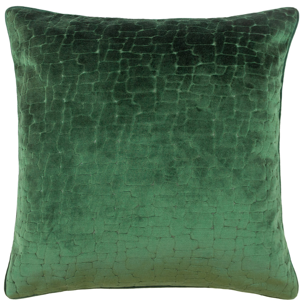 Paoletti Bloomsbury Emerald Geometric Cut Velvet Piped Cushion Image 1