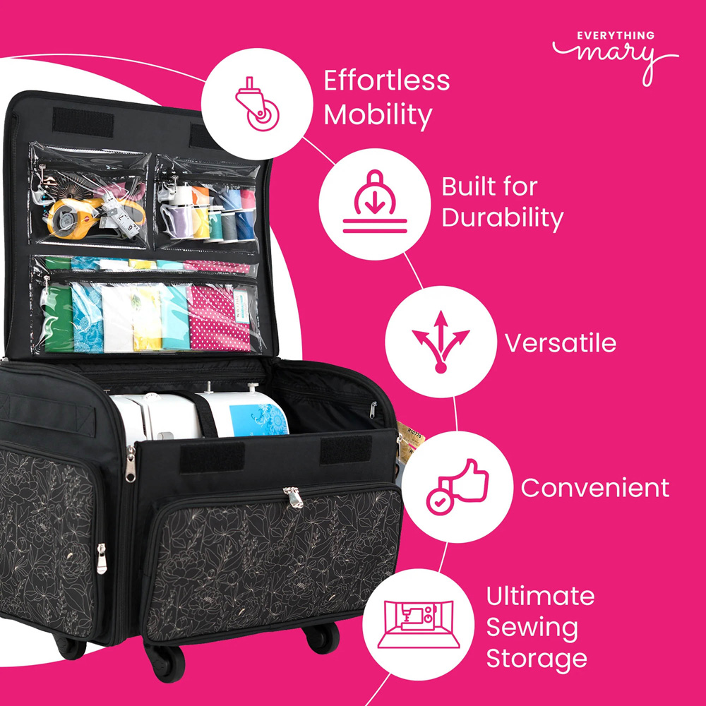 Everything Mary EVM13344-6 Black White Floral Collapsible Sewing Machine Case 55.8 x 34.3 x 45cm Image 4