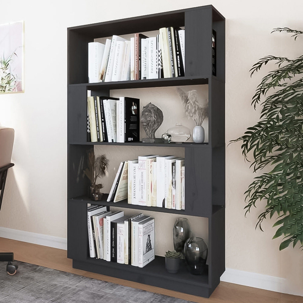 vidaXL 4 Shelf Grey Solid Pine Wood Bookcase Image 1