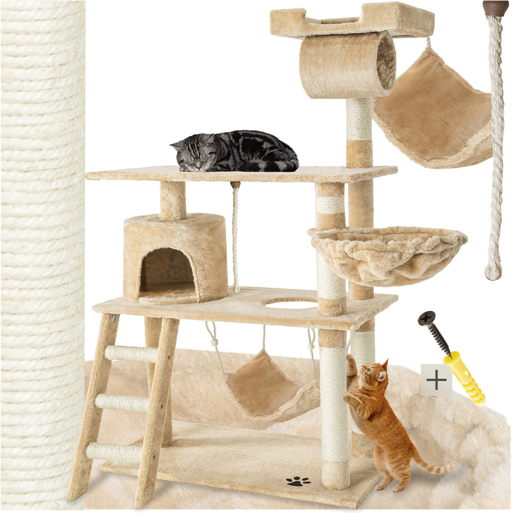 tectake Marcel Beige Cat Tree with Scratching Posts 141cm Image 2