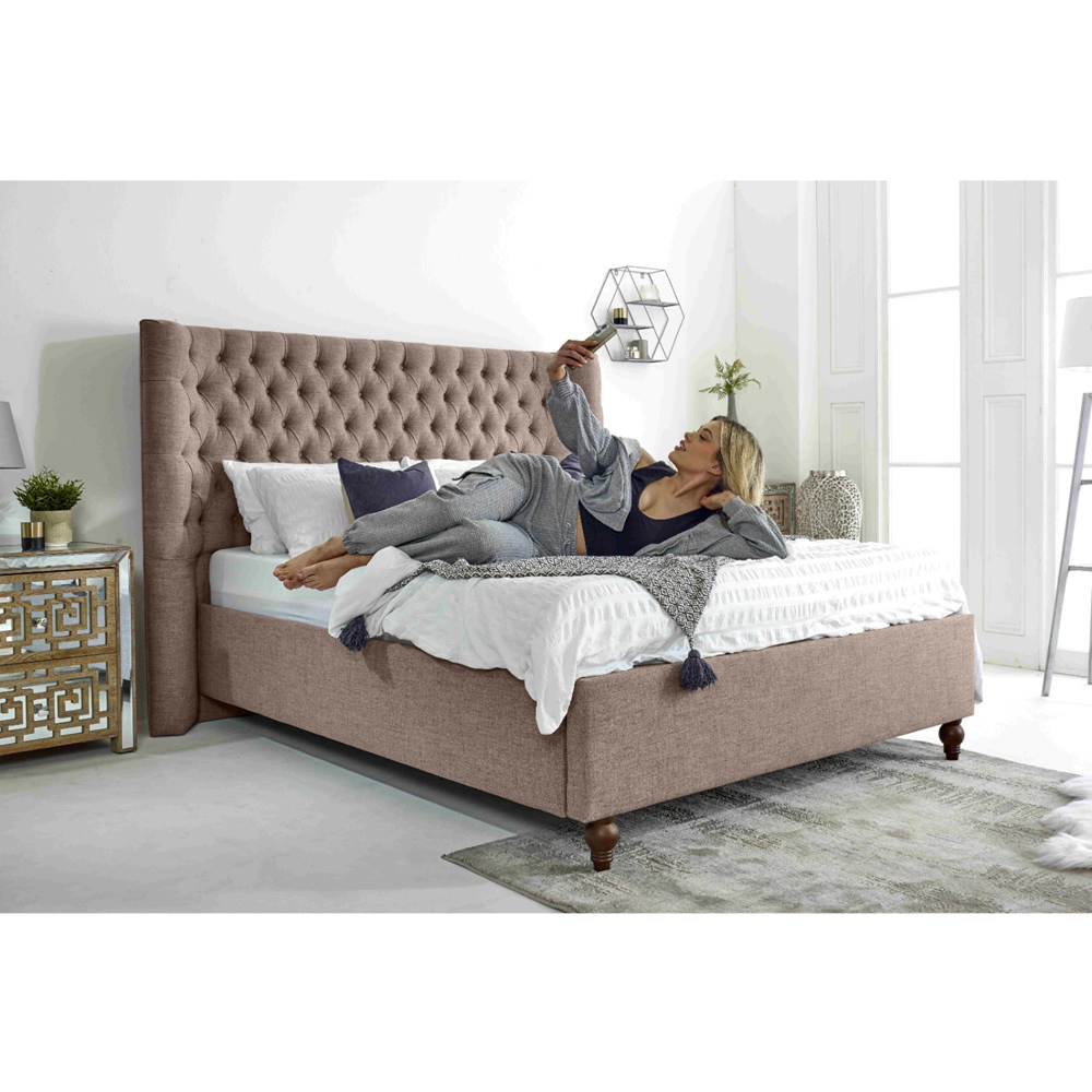 Eleganza Dinah Single Mineral Grampian Fabric Bed Frame with Winged Headboard Image 6