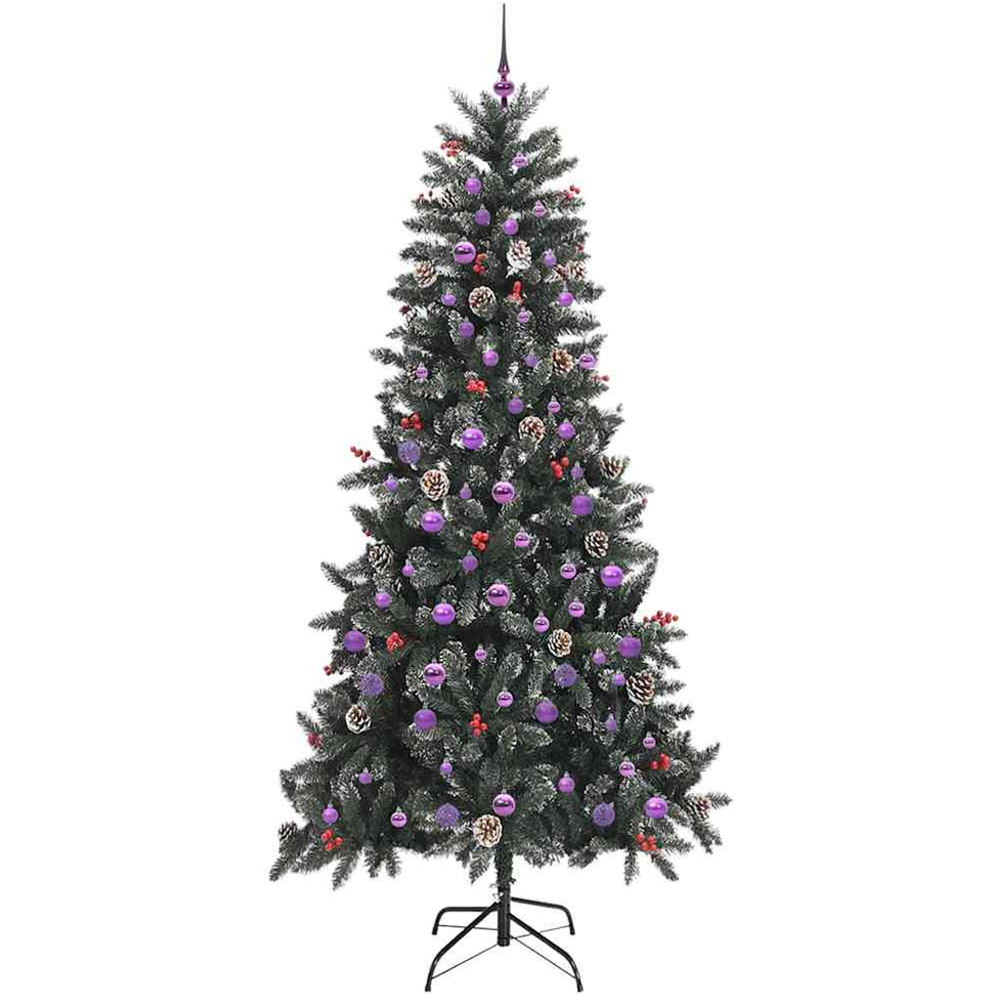 vidaXL Pre-Lit Lilac Baubles and Pinecones Green Artificial Snow Tipped Christmas Tree 8ft Image 4