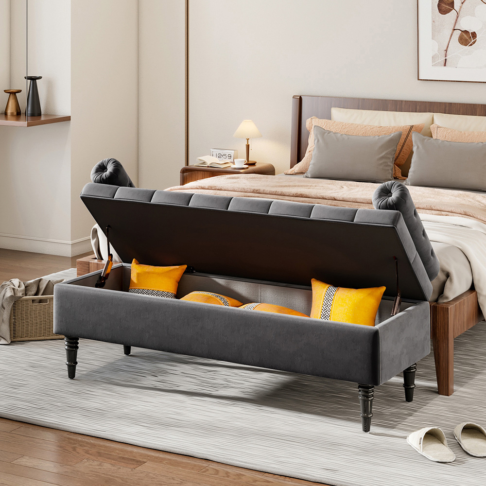 Living and Home Grey Upholstered Flip Top Storage Bench with Side Arms Image 7