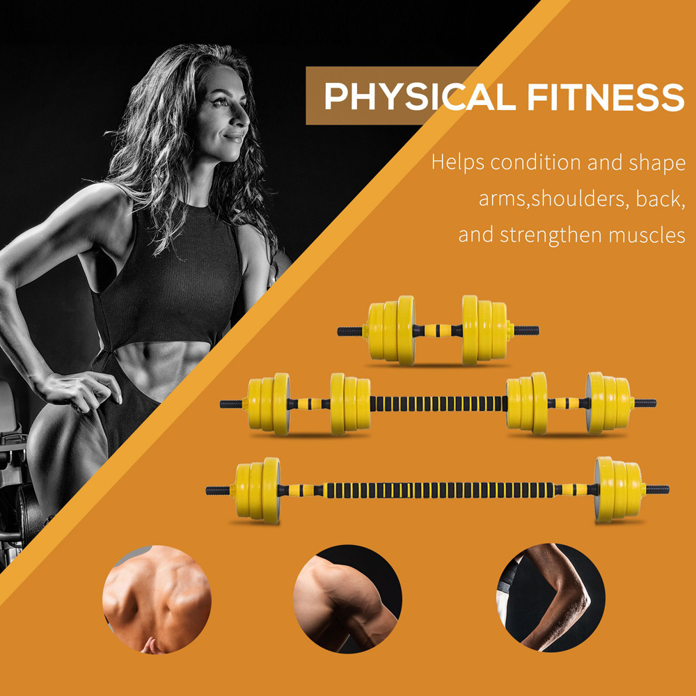 HOMCOM Yellow Dumbbell and Barbell Adjustable Set 20kg Image 4