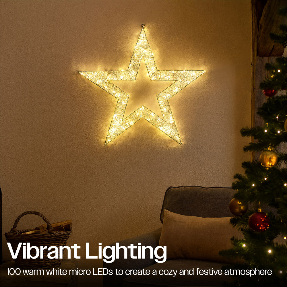 Xmas Haus 100 Warm White Micro LED Metal Star Light 55 x 55cm Image 2