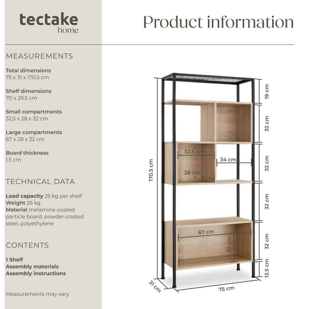 tectake Hastings 5 Shelf Oak Sonoma Shelving Unit Image 9