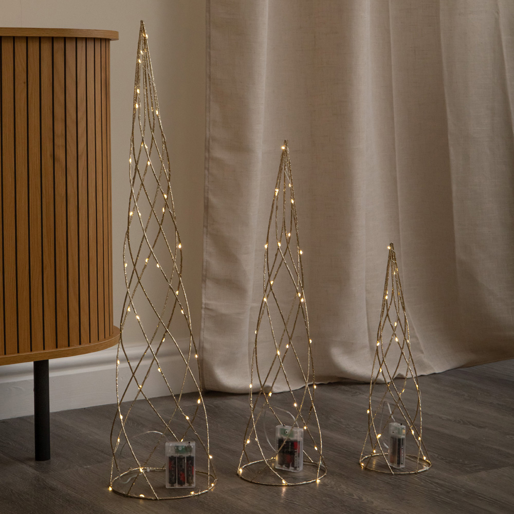 Samuel Alexander 90 Warm White LED Gold Spiral Christmas Tree with Timer Set of 3 Image 1