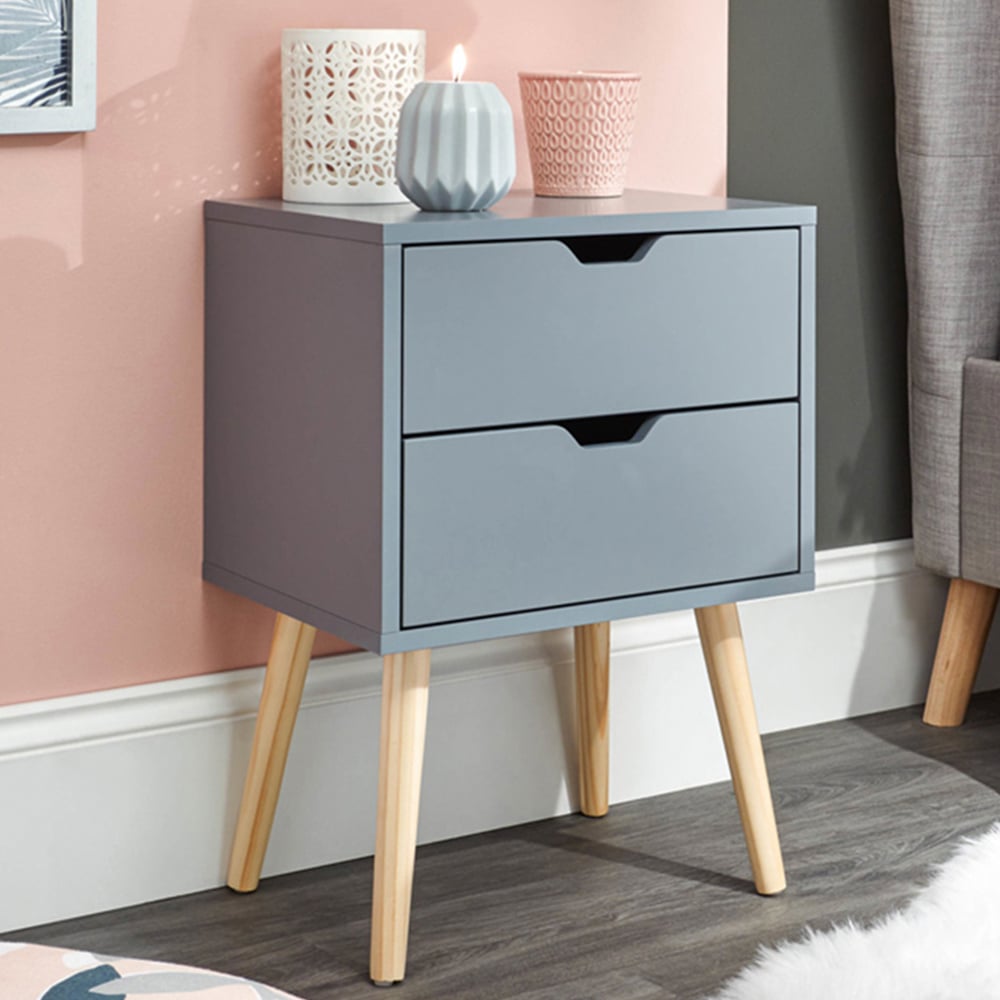 GFW Nyborg 2 Drawer Dark Grey Bedside Table Image 1