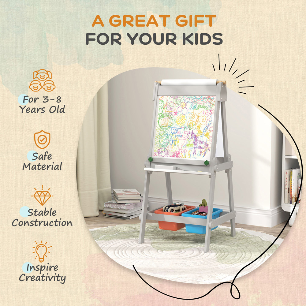 Tommy Toys AIYAPLAY Double Sided Kids Art Easel with Paper Roll and Storage Boxes Image 6