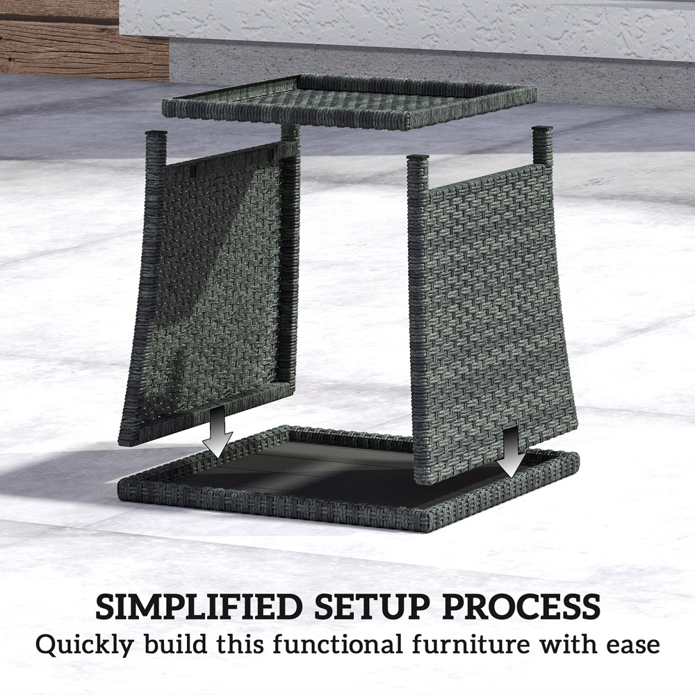 Outsunny Single Shelf Grey Rattan Side Table Image 7