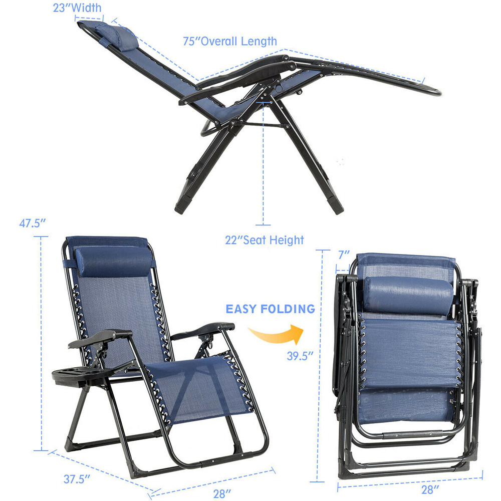 Costway Navy Zero Gravity Chair with Cup Holder Image 8