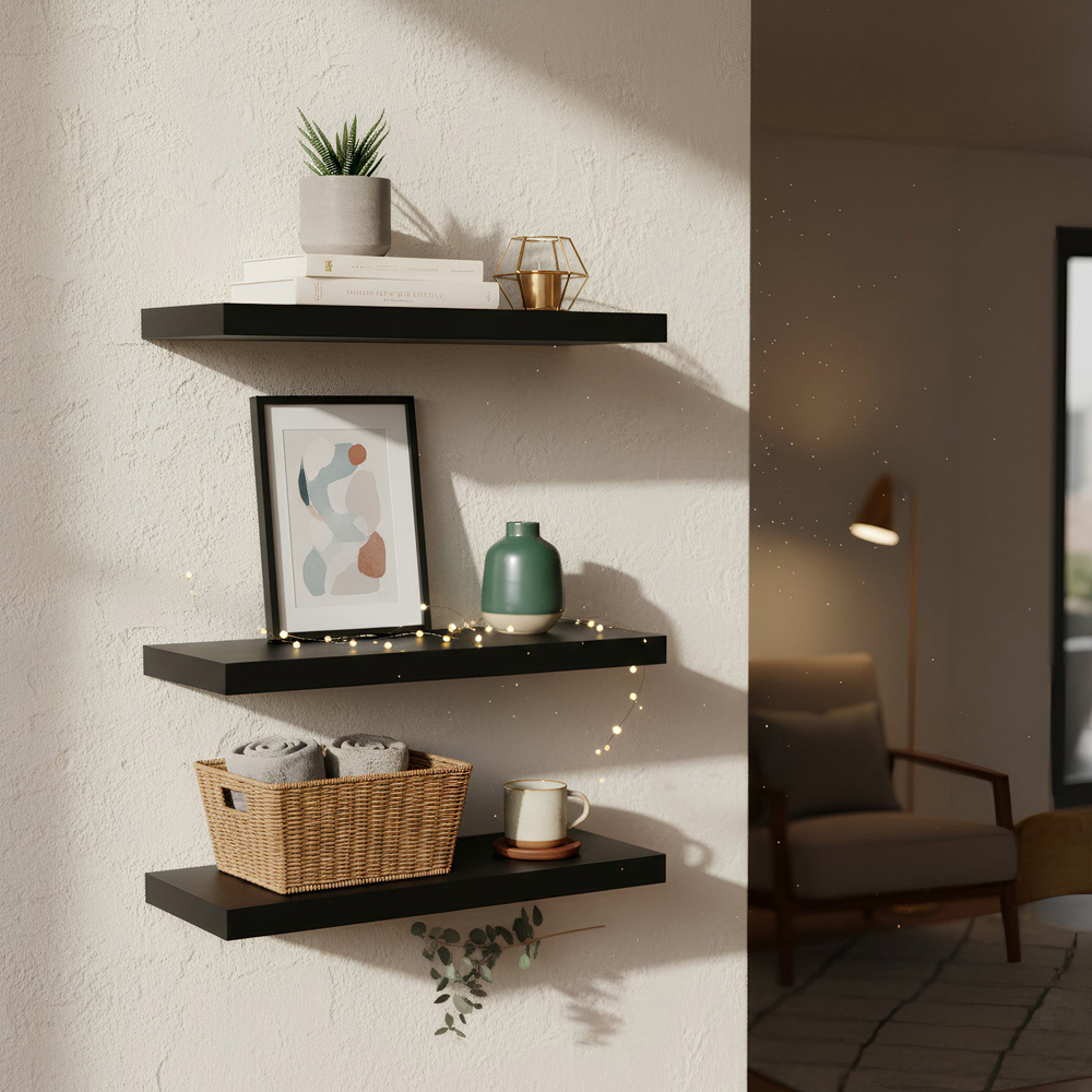 Harbour Housewares 60cm 6 Pack Black Floating Shelf Image 3