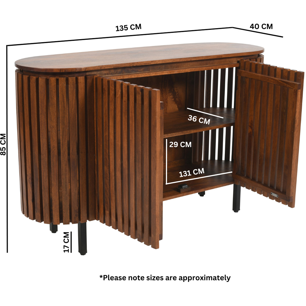Brooklyn Slatted 2 Door Mango Wood Large Sideboard Image 7
