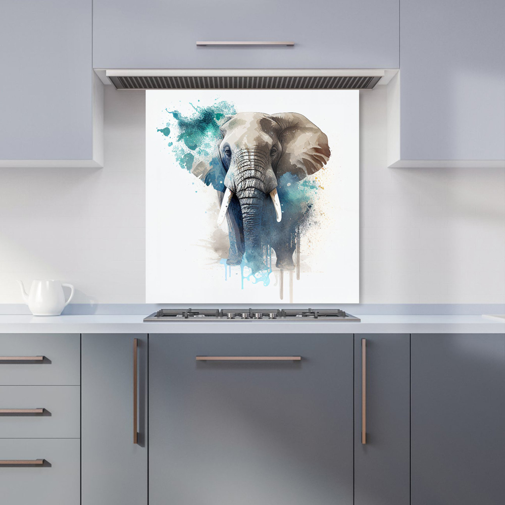 Warren Reed Designer Splashart Majestic Elephant Glass Kitchen Splashback 60 x 60cm Image 1