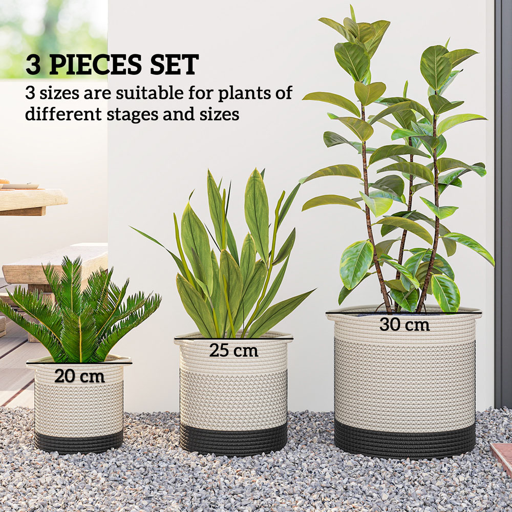 Outsunny White Handwoven Cotton Plant Pot Set of 3 Image 6