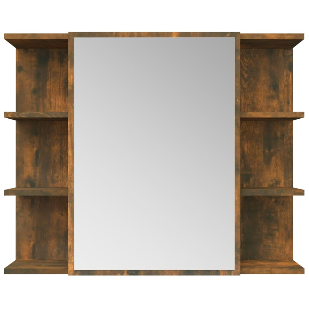 vidaXL Single Door 6 Shelf Smoked Oak Bathroom Mirror Cabinet Image 5
