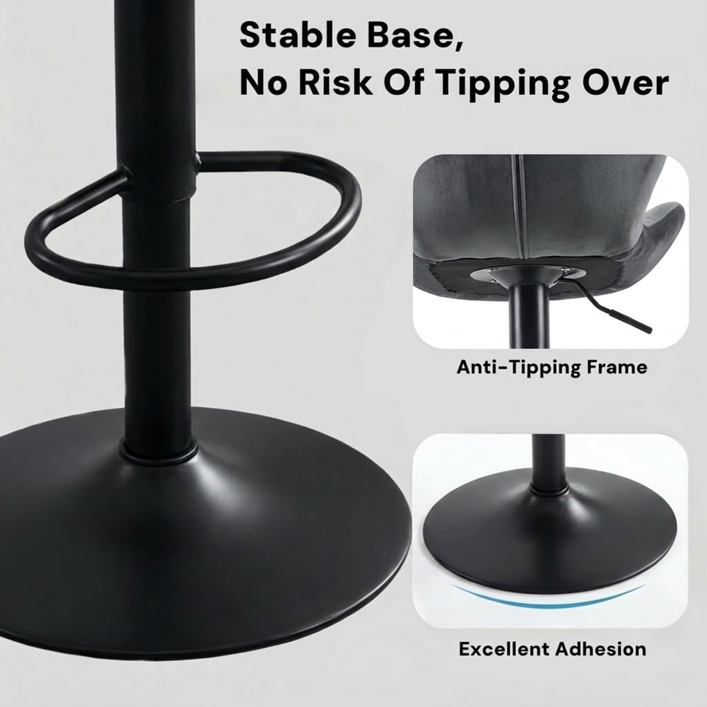 Alivio Dark Grey Velvet Height Adjustable Swivel Bar Stool Set of 2 Image 5