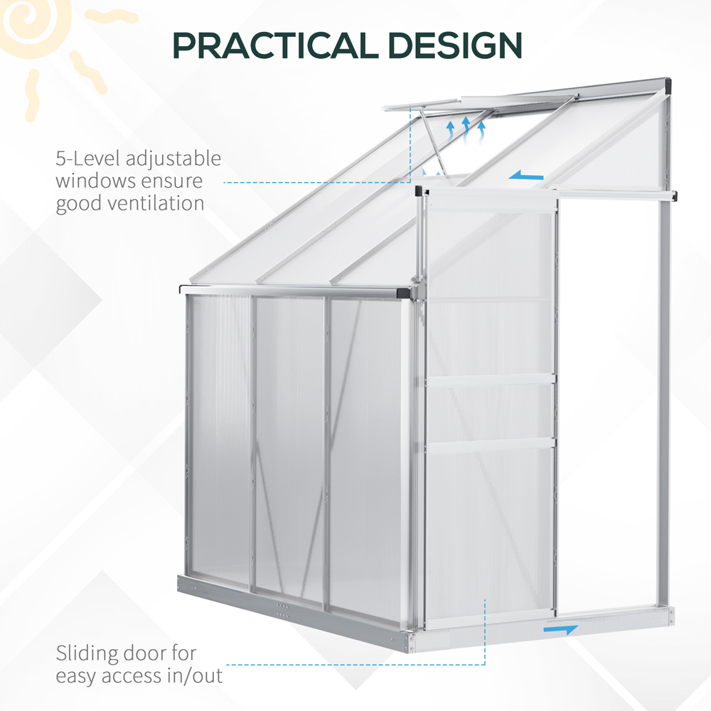 Outsunny 6 x 4ft Lean to Wall Polycarbonate Aluminium Walk-In Greenhouse Image 5