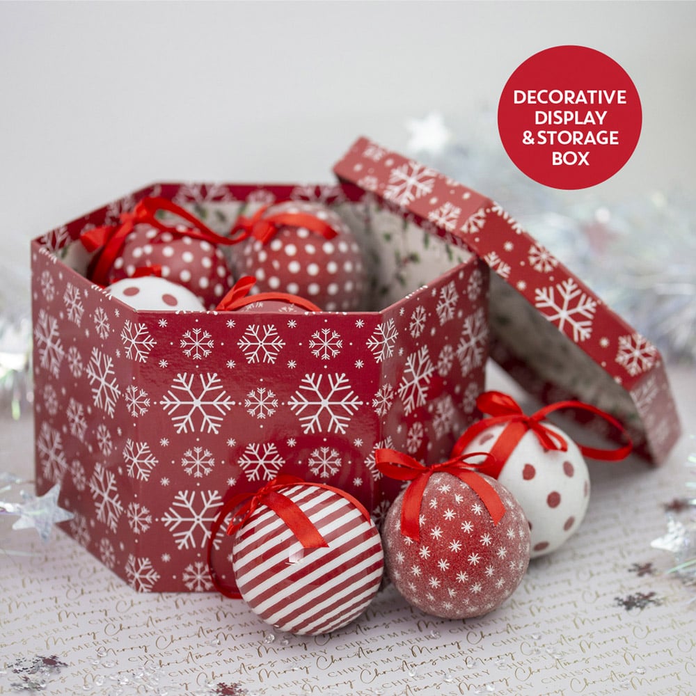 The Christmas Workshop Red and White Snowflake Bauble 14 Pack Image 7