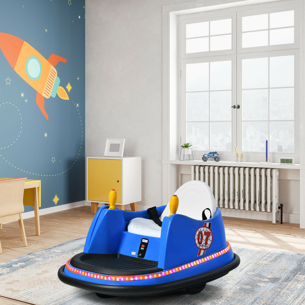 Costway Kids Blue Ride On Bumper Car with Colourful Flashing Lights and Music 6V Image 2
