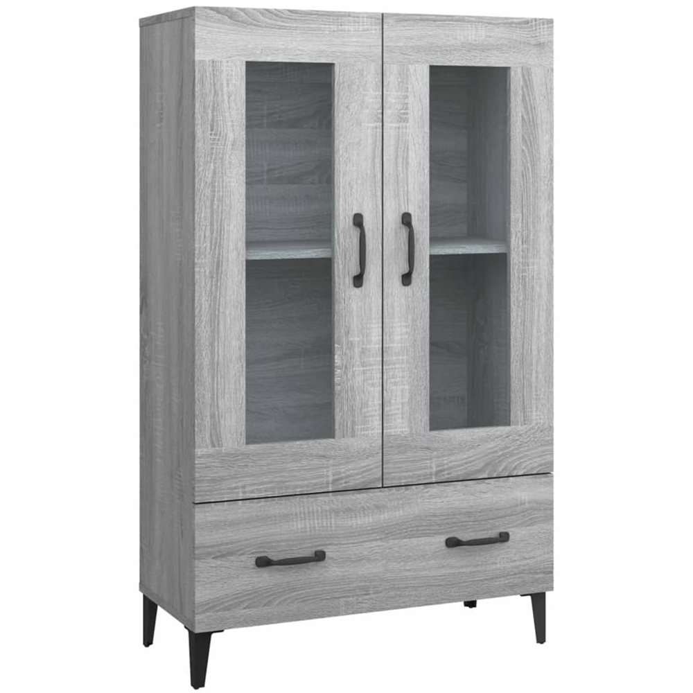 vidaXL 2 Glass Door Single Drawer Concrete Grey Highboard Image 2