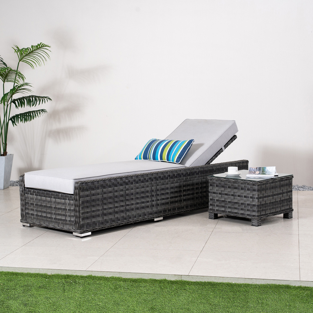 Direct Wicker Grey 5-Position Sun Lounger with Side Table Image 3
