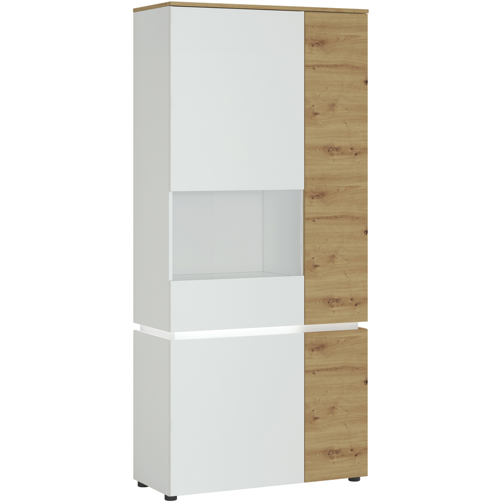Florence Luci 4 Door White and Oak LH Tall Display Cabinet with LED lighting Image 2