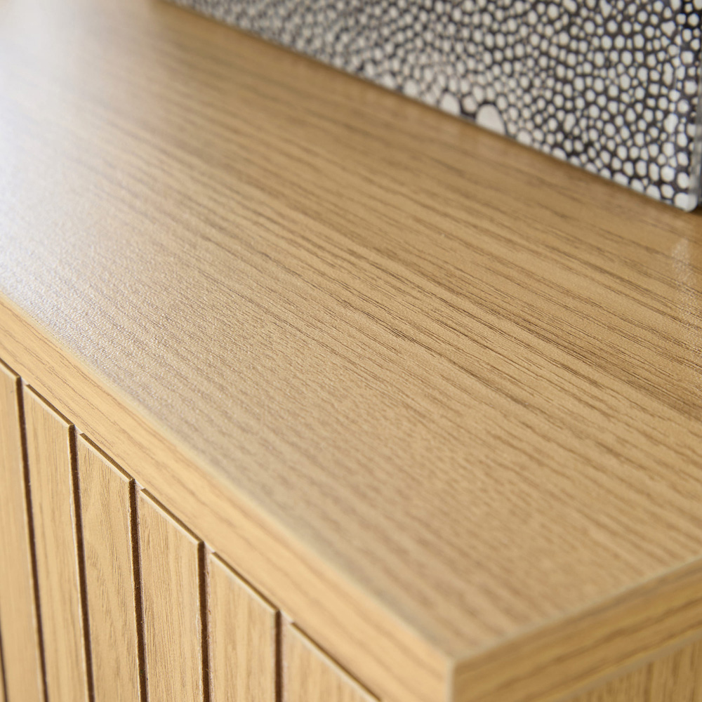 Home Source Wisbench 3 Drawer Oak and Black Wooden Wide Chest of Drawers Image 3
