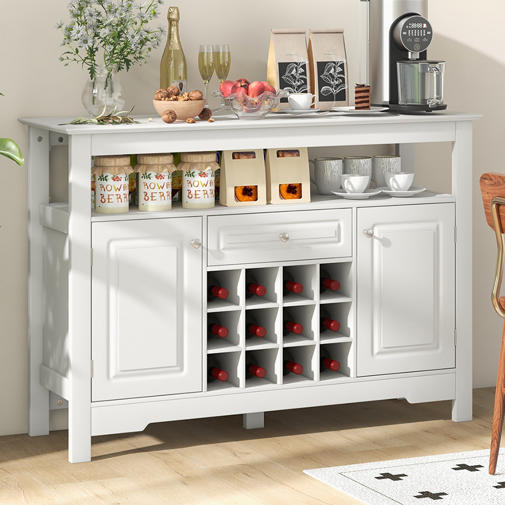 Costway 2 Door Single Drawer Single Shelf White Storage Cabinet with Wine Rack Image 1