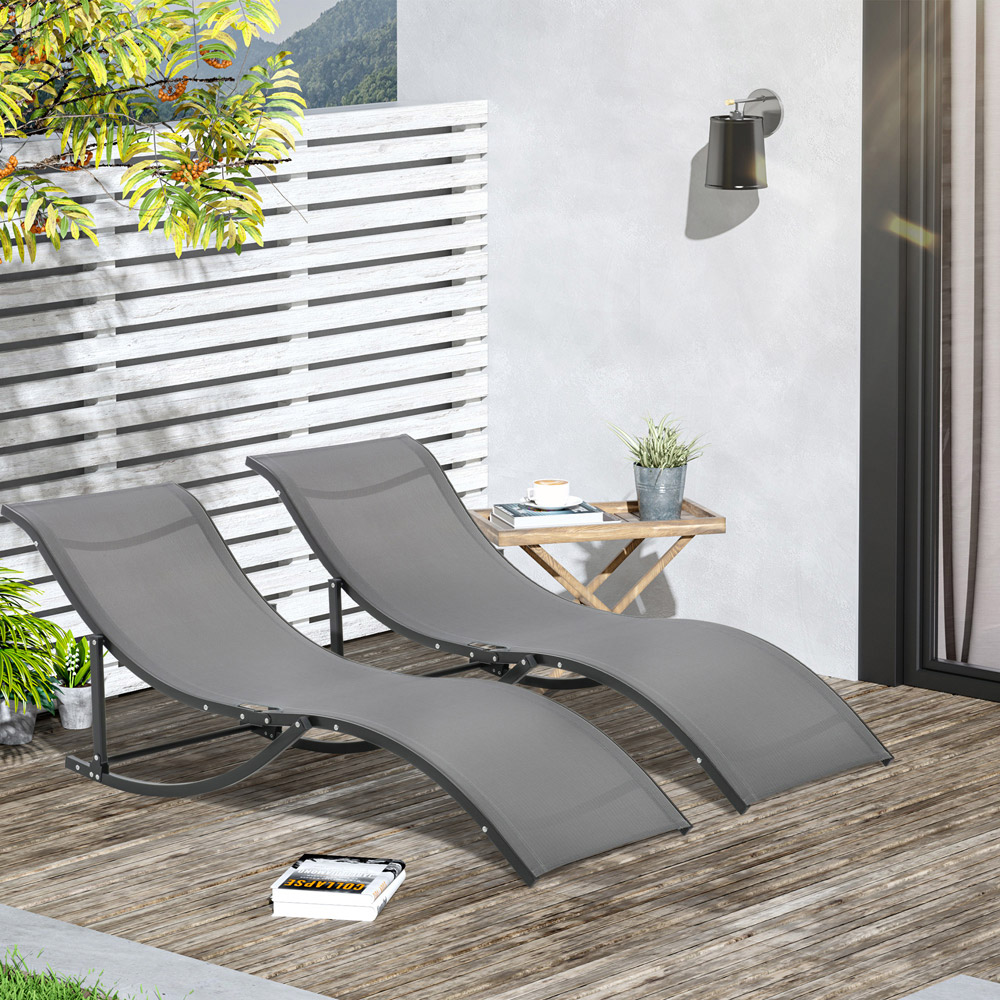 Outsunny Set of 2 Grey S-shaped Foldable Sun Lounger Image 7