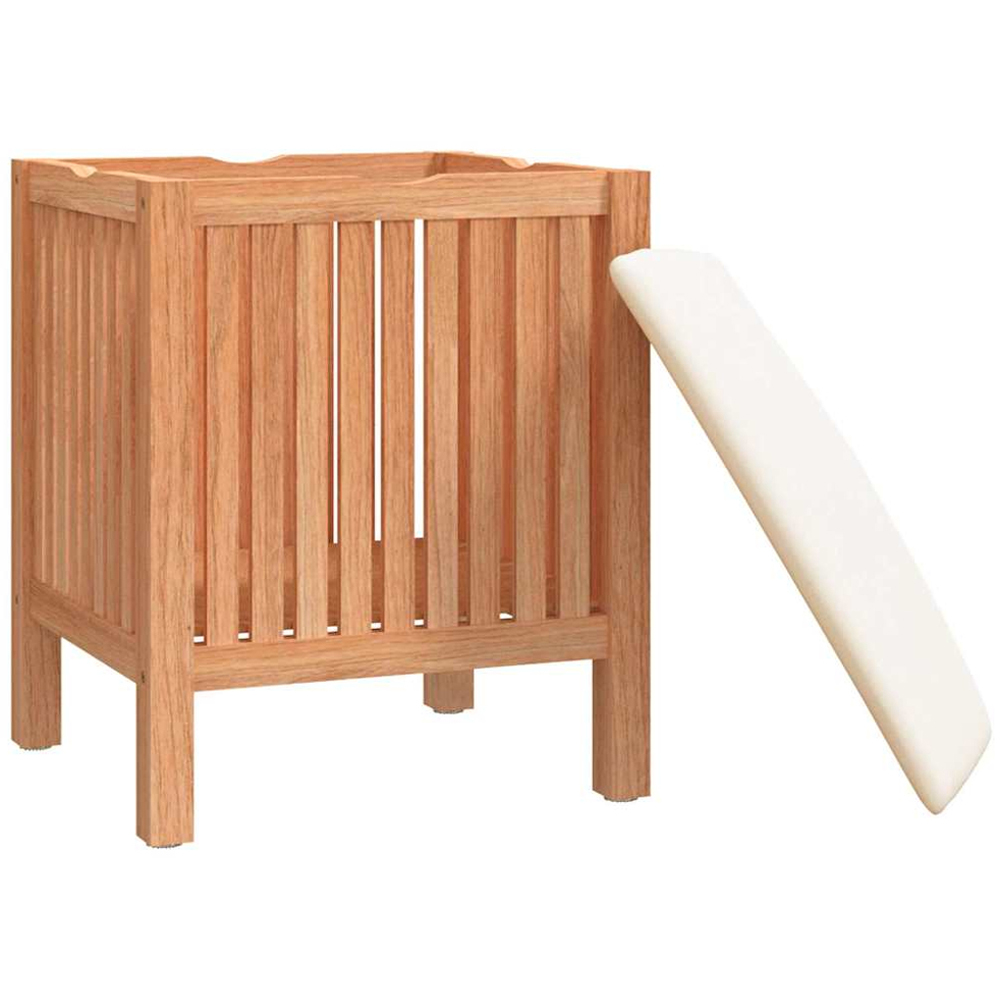 vidaXL Brown Walnut Wood Slatted Laundry Storage Bathroom Stool with Cushion Image 3