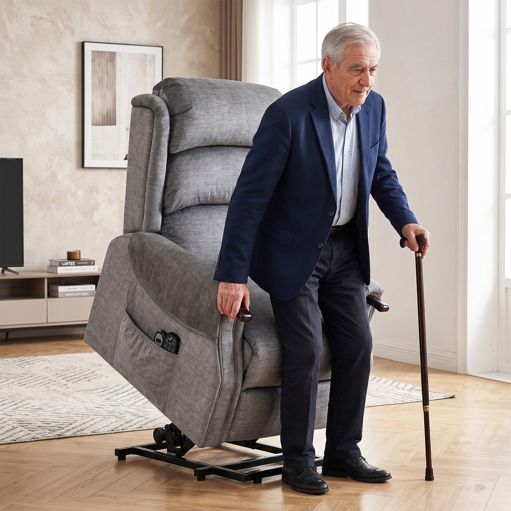 HOMCOM Grey Wooden Grip Vibration and Heat Power Lift Recliner Chair Image 2