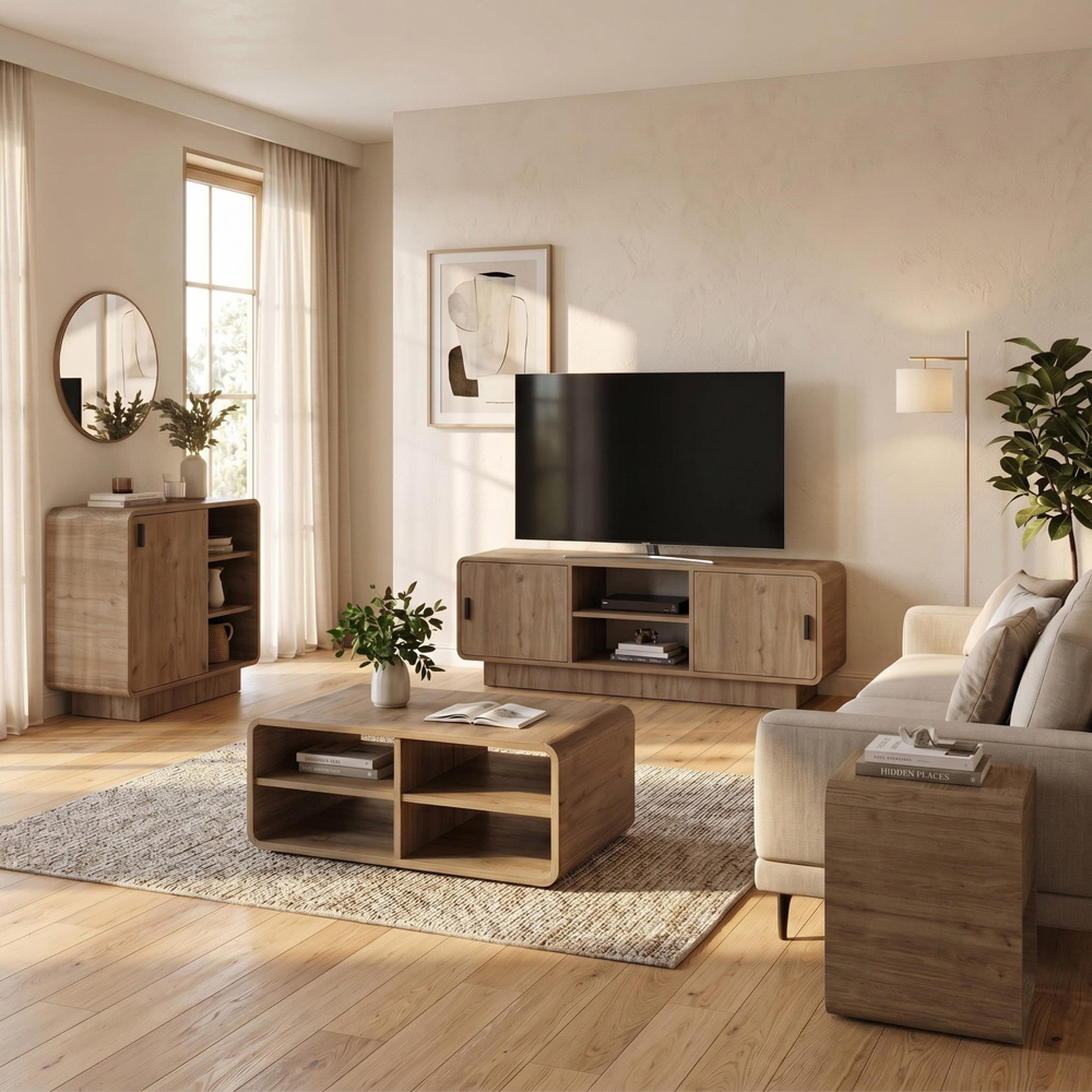 Decortie Rovel 4-Piece Natural Oak Living Room Set Image 4