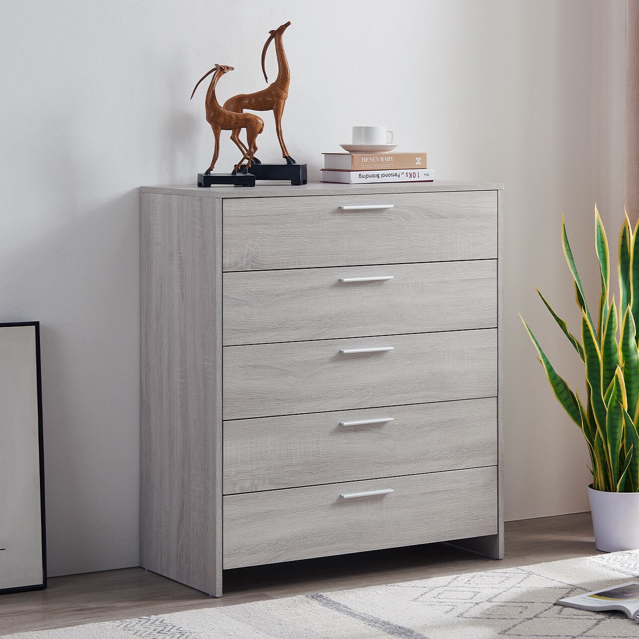 Hartley 5 Drawer Light Grey Chest of Drawers Image 1