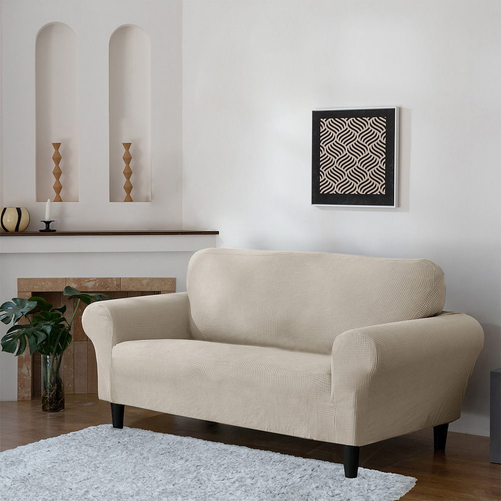 Homerepublic 3 Seater Beige Delby Stretch Fit Sofa Cover Image 2