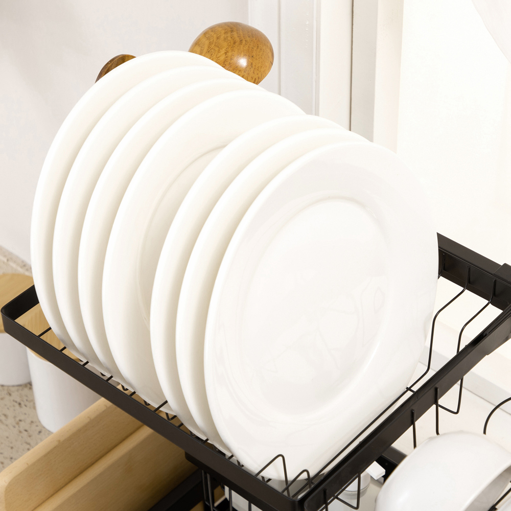 HOMCOM 2 Tier Black Over The Sink Dish Drainer Rack 100cm Image 4