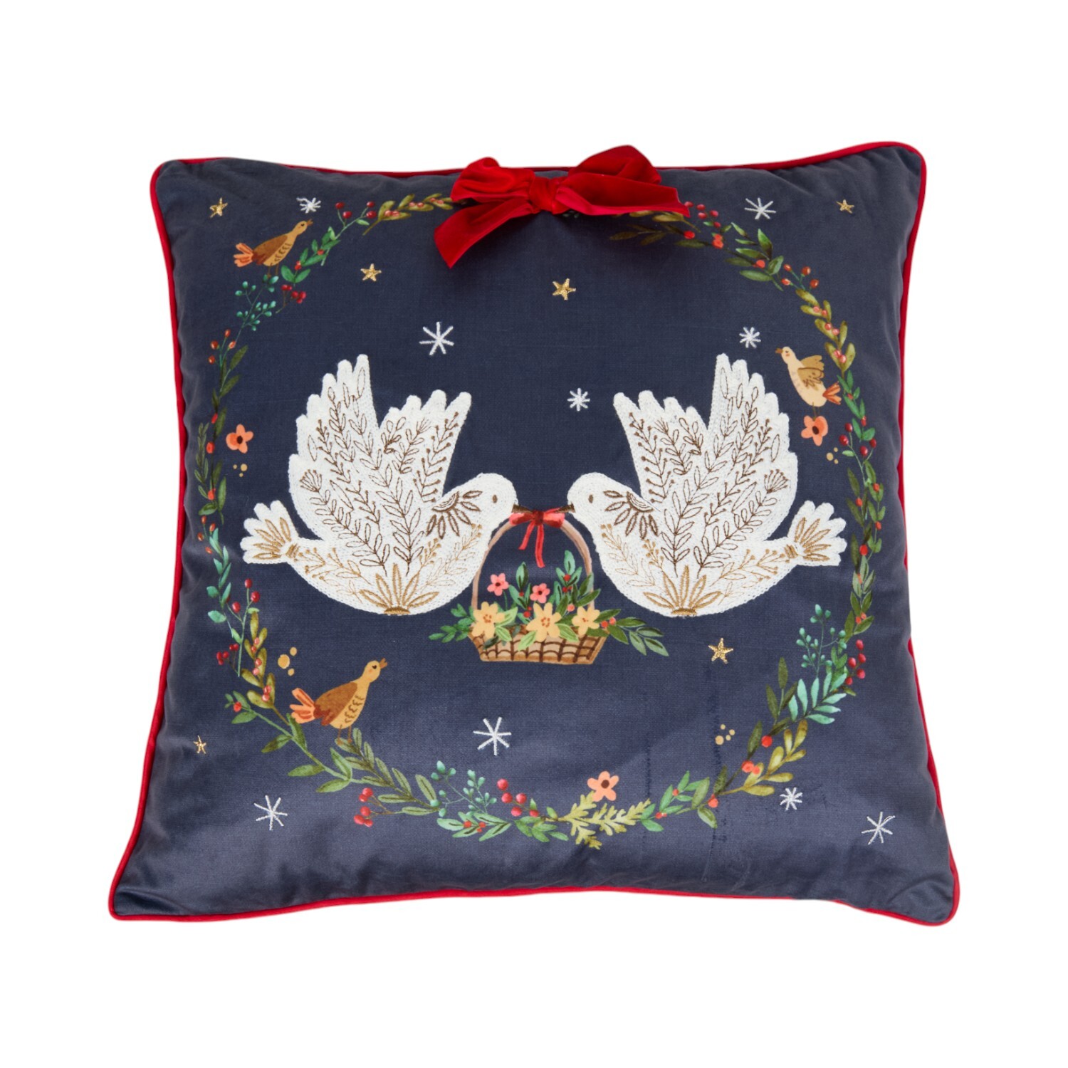 Turtle Doves Embellished Cushion Navy Image 1