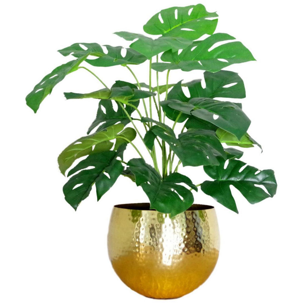 Leaf Monstera Cheese Artificial Plant with Gold Metal Planter 60cm Image 1