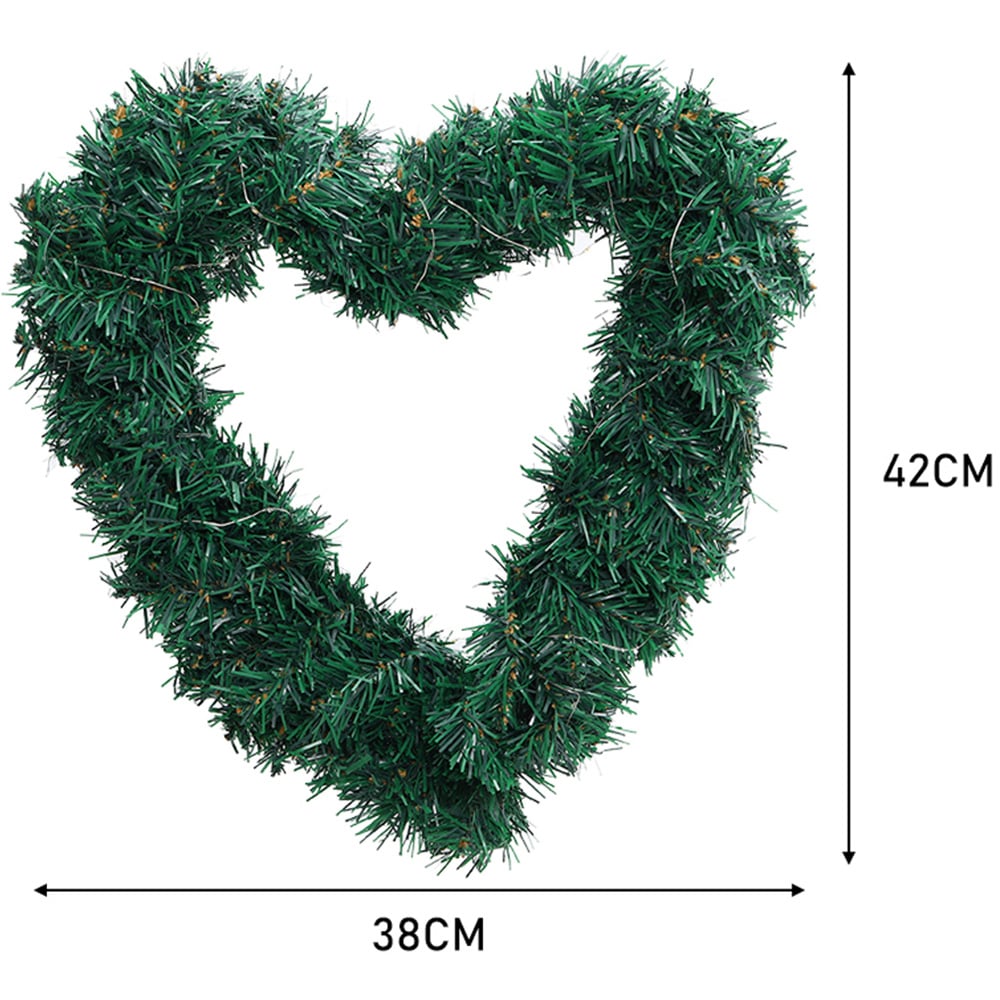 Living and Home Green Heart Shaped Artificial LED Door Wreath 42cm Image 8