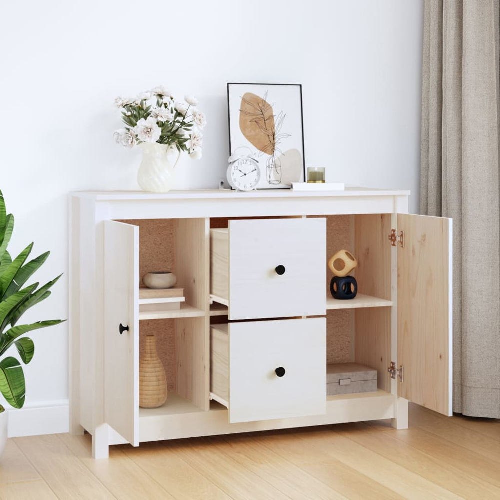 vidaXL 2 Door 2 Drawer White Solid Pine Wood Sideboard Image 8